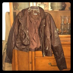 A brown vegan leather jacket